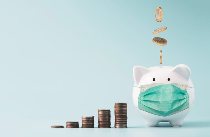 Coins and piggy bank